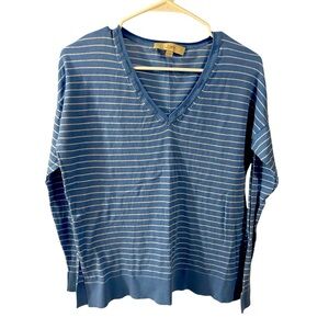 Ann Taylor Loft womens long sleeve blue/white striped blouse, size Medium (M)